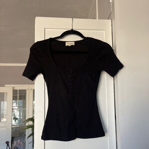 Sezane square neck tee with button down detail